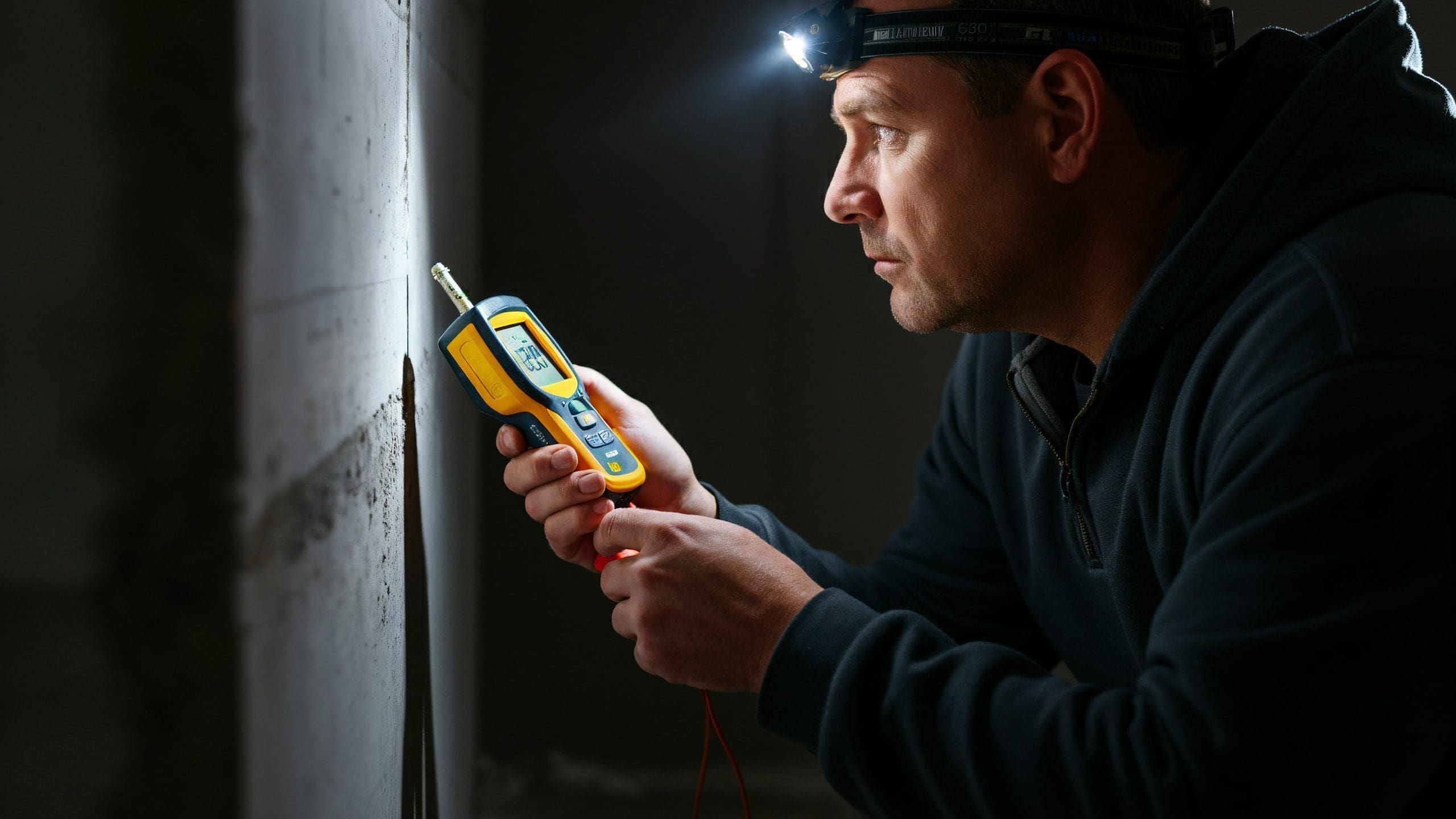 Man läser av mätinstrument i källaren